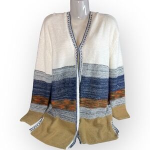Anthropologie Fate Hoodie Cardigan Multicolor Sweater Lrg‎ Lagenlook Southwest